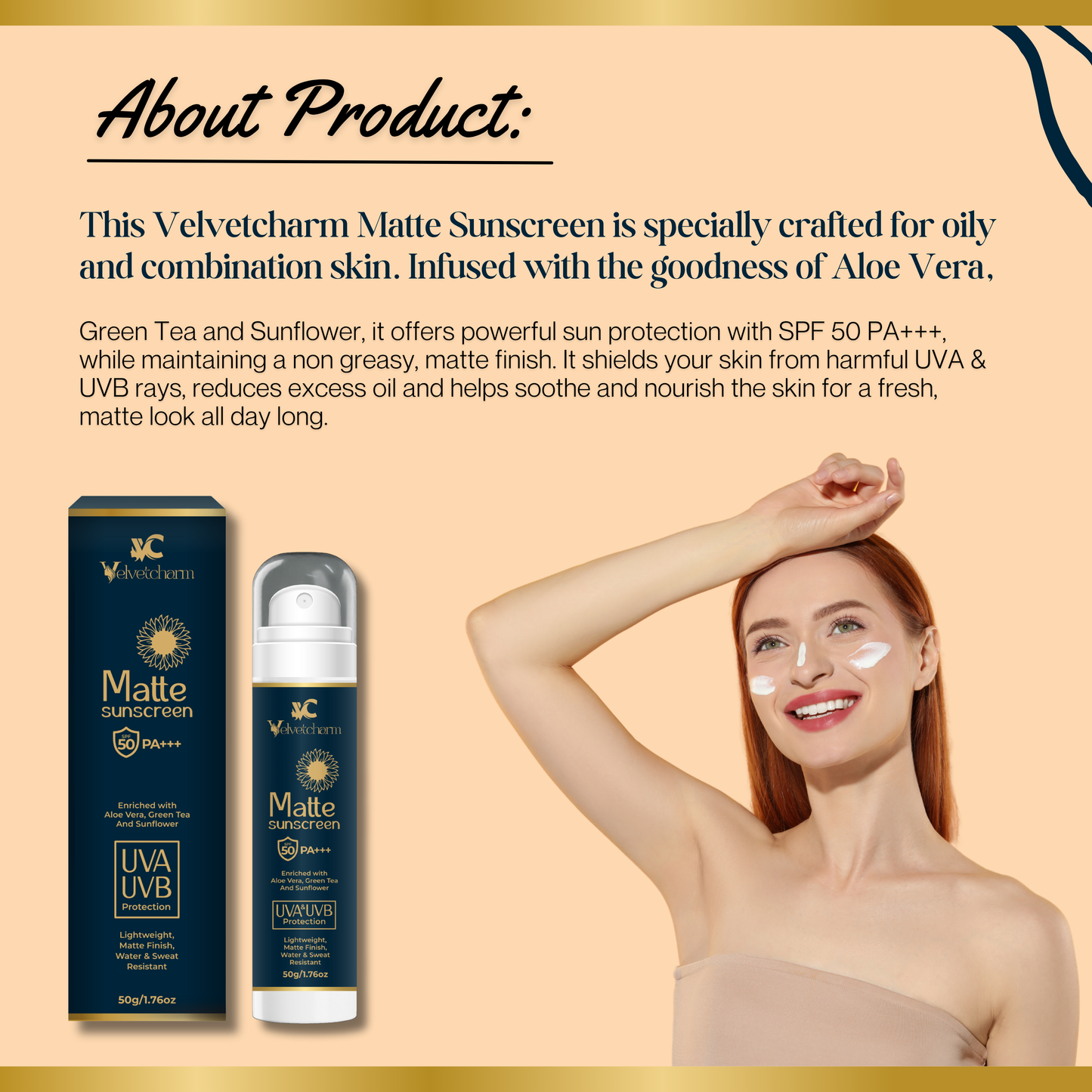 VelvetCharm MatteShield Sunscreen SPF 50 PA++++