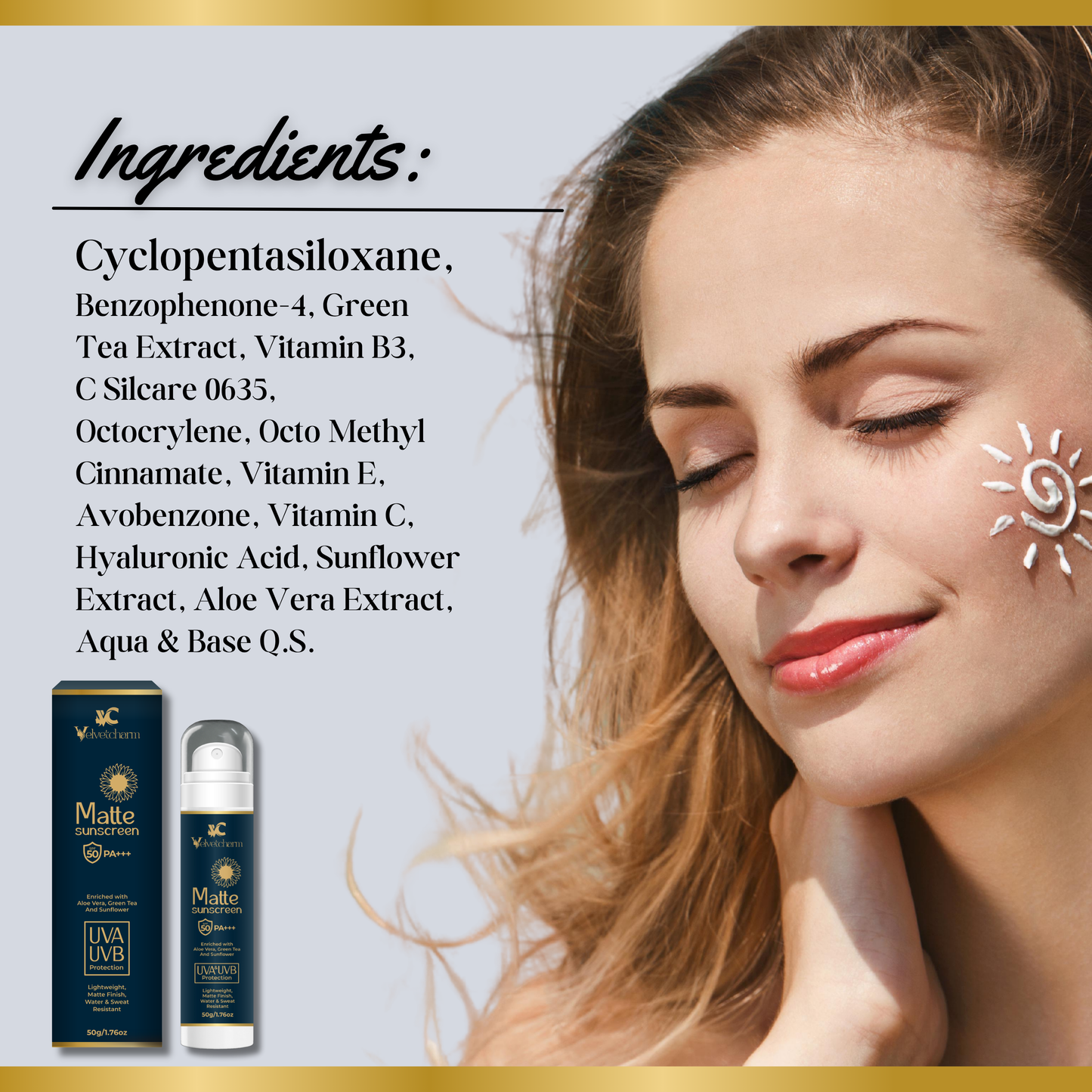 VelvetCharm MatteShield Sunscreen SPF 50 PA++++